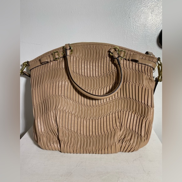 COACH F1182 Sophia Madison Beige Ruched Leather Large Tote Shoulder Bag - Picture 3 of 11